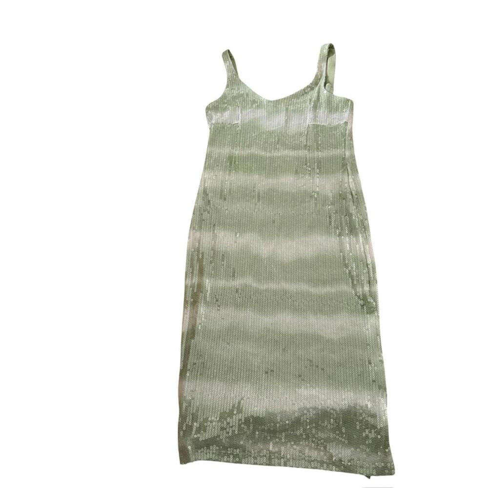 NWT Caroline Constas Clear Sequin Green White Striped Ombre Tie Dye Dress L10/12 - Picture 2 of 10